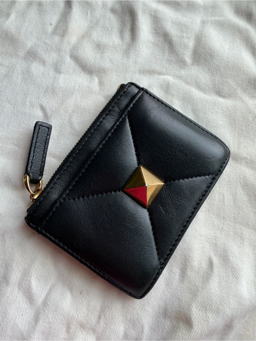 Valentino Garavani Roman Stud Zip Card Holder / Coin Purse